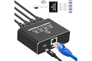 Oliveria Divisor LAN de 1 a 4 1000 Mbps Ethernet, Conmutador de 4 Puertos, Cable de Alimentación Tipo C, Gigabit Para Ordenadores, Hub, Router, Set-Top Box, Digital TV