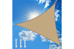 wiipara 3,6x3,6x3,6m Sonnensegel Dreieck, Wasserdicht Sonnenschutz Segeltuch Sunsegel, 95% UV Schutz, Regenschutz, Premium Polyester Sonnensegel für Balkon Terrasse Garten (Sand)