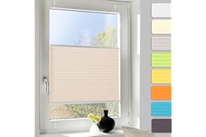 YEBUBOX Plissee ohne Bohren Plissees Klemmfix Beige 90x130cm (Breite x Höhe), ZEHN Minuten-Schnelle/Einfache Montage, Klemmfix Klebehalterung, Bequeme Rollo Montage inkl. Video