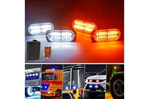 Yifengshun 4x20 LED Lampeggiante Giallo&Bianco Polizia Lampada Lampeggiante Di Emergenza Con 18 Modalità Stroboscopiche Polizia Auto LED Luce Con Telecomando Wireless Per Auto Camion Trattori 12-24V