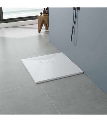 AQUABAD Duschwanne 'Palast' – 90x90 Cm Viertelkreis, White Stone, Mit LeakProtect, Inkl. Ablaufgarnitur, Blende Poliertes Gold