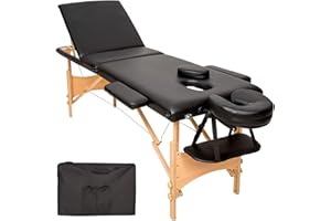 FRANKYSTAR Lettino Massaggi Professionale per estetista e fisioterapia 3 Zone in PU nera Struttura pieghevole in legno ed acciaio. Borsa inclusa