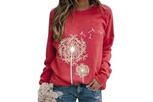 Dresswel Women Dandelion Print Sweatshirt Crew Neck Long Sleeve Tops Basic Jumper Tunic Blouse Shirts