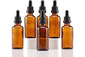 YIZHAO Ambra Bottiglie Contagocce Vetro 50ml, con Pipette Contagocce Vetro,per Oli Essenziali, Aromaterapia, Laboratorio, Fragranze, Cosmetici, Viaggio - 6 Pcs