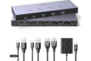 UGREEN HDMI 2.1 KVM Switch 4 In 1 out 8K@60Hz USB 3.0, Conmutador de 4 Puertos USB 3.0 para Compartir 2 PC 1 Monitor, Teclado, Mouse, Impresora y Disco Duro