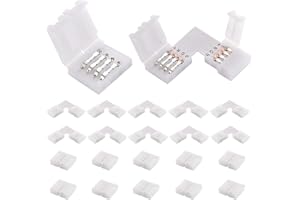 EKSAVE 4 Pin RGB LED Light Strip Connectors 12V 72W 10mm L Shape led connectors for SMD 5050 Multicolor LED Strip (20Pcs)