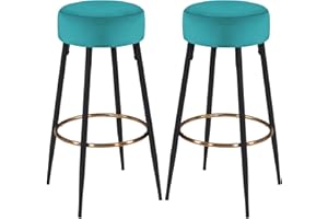 Duhome 2x Sgabelli da bar tessuto (velluto) rotondo piedini in metallo altezza 80 cm selezione colore 5168A, colore:verde bluastro, materiale:velluto