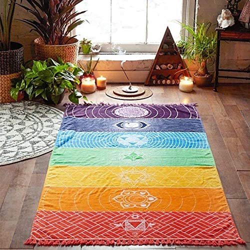 Mandala Spiaggia Asciugamano Yoga Mat Rainbow Tappetino per Yoga 7 Chakra, Tappeto Spiaggia teli da bagno Scialle Home Decor, 150 x 75 CM
