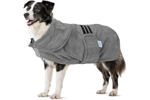 Nobleza Peignoir pour Chien en Microfibre avec Velcro, Super Absorbant et à séchage Rapide, Peignoir pour Tous Les Chats et Chiens, Cinq Tailles, Serviette Douce pour Chien (L Gris)