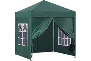 TUKAILAI Heavy Duty Gazebo Portable 3x3m Garden Pop Up Gazebo Awning Canopy Shelter with 4 Side Panels & Carry Bag Steel Frame Waterproof for Outdoor Wedding Party Event Four Seasons Green