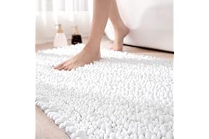 DEXI Chenille Bathroom Mat 40 x 60 cm, Non-Slip Bathroom Mats, Thick Soft Absorbent Rugs for Shower Floor, Machine Washable Bathmat, White