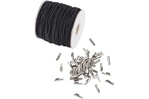 Craftdady 2mm 40m Negro Cordón Elástico Hilo de Rebordear Tela Hilo con Púas Cierre de Metal para Cuentas Pelo y Manualidad y Encuadernación de Libros