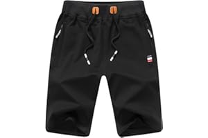 JustSun Short Sport Homme Running Coton avec Poches Zippées