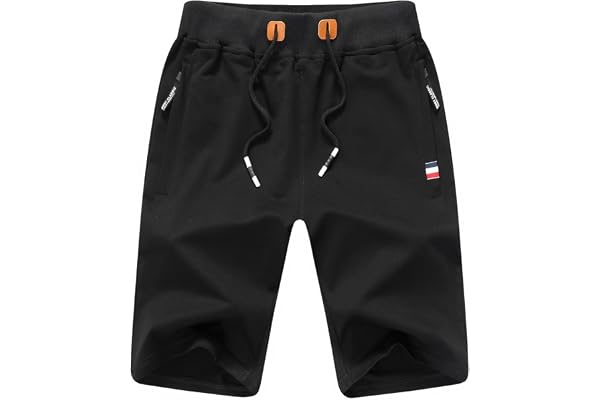 JustSun Short Sport Homme Running Coton avec Poches Zippées