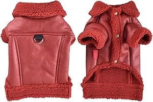MOTTDAM Dog Winter Coat,Warm Dog Coat Fleece,Puppy Dog Winter Vest, Waterproof Windproof Dog Jacket with D Ring,Pu Leather Dogs Cozy Fleece Lined Clothes for Small Medium Large Dogs(Red,3XL)