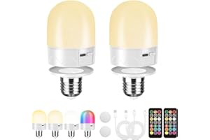 PINRUTAR USB Żarówka Ładowana Ze Zdalnym Sterowaniem, Żarówki Do Lamp Na Akumulator E27, Żarówka Kolor RGB, 12-Kolorowa Temperatury Regulacja, 3-Timery, Bezprzewodowe Światło Nocne, 800LM,2 pack