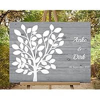 Hochzeitsgästebuch Hochzeitsbaum von CristalPainting - Für 50 Gäste Wedding Tree Grau Gästealbum Hochzeitsalbum Leinwanddruck auf Keilrahmen 70x50