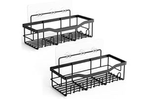 BEDECO 2er Set Duschablagen Ohne Bohren | Duschregal Badablage mit 12 Haken | Selbstklebend Badezimmer Organizer Duschkörbe für Shampoo, Duschgel | Kohlenstoffstahl Regal für Bad, Dusche und Küche