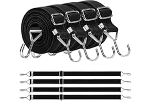 XWCHASA 4Pcs Adjustable Bungee Cords with Hooks, 2m/6.6ft Long Bungee Straps Heavy Duty Elastic Rope Luggage Bungee Straps Anti-slip Elastic Straps for Bicycles Camping Tent Luggage Fixings