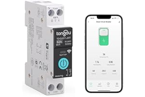 WEINSAMKEIT Interruptor Medidor Energia, Disyuntor Inteligente WiFi 1P Compatible con Alexa, Google Assistant, Smart Life, TUYA, Interruptor Inteligente DIY 63A con Control Remoto y Función de Tiempo