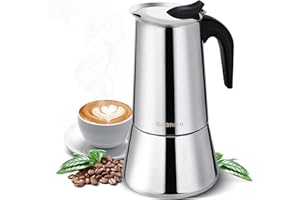 Godmorn Cafetière Italienne, Cafetière Moka en INOX Cafetière à Pression Macchinette 300ml Grande Contenance Compatible avec Plaque à Induction avec Poignée Ergonomique (600ml)