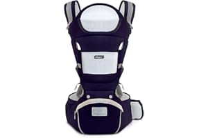 SONARIN Marsupio Ergonomico con Sedile Anca/Puro Cotone, Poggiatesta, Multiposizione: Dorsale, Ventrale, Regolabile per Neonato e Bambino da 0 a 36 mesi (fino a 30 kg) Blu