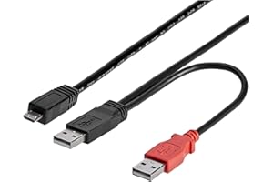 StarTech.com Kabel USB na micro USB z zasilaniem - podwójny USB 2.0 A do Micro-B - zasilanie i transmisja danych - kabel Y - kabel micro USB (USB2HAUBY3), czarny