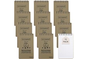 IBEQUEM 12 Stück Pocket Wasserdichte Notizblock, A7 Allwetter-Notizbuch mit Top-Spirale, 3 x 5 Zoll Mini-Spiral-Notizbücher für Outdoor-Aktivitäten, Aufnahme und taktische Tasche (Braun)