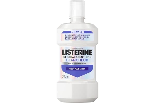 Listerine–Bain de Bouche Quotidien Soin Blancheur Goût Plus Léger 0%Alcool (bouteille de 500ml)–Soin bucco-dentaire sans alcool à l'action blanchissante–Bain de bouche pour une haleine fraîche durable
