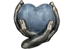 Casablanca modernes Design GILDE Deko Skulptur Herz in Händen - Poly - Geschenk Geburtstag Weihnachten - Deko Wohnzimmer - Farbe: Bronze grau - Höhe 15 cmH