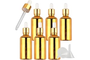 TIANZD 6 Pièces 50ml Flacons en Verre Or avec Pipettes, 50 ml Bouteilles Compte-gouttes en Verre Vides avec Bouchon à Vis Or Pour Les Huiles Essentielles Aromathérapie