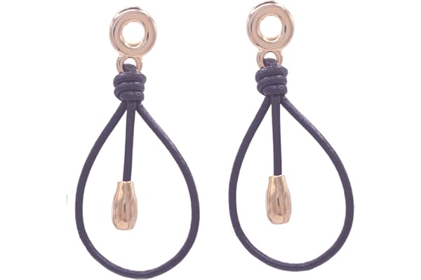 NILUXE DESIGN -Pendientes Mujer Bañados en Plata con Forma de Gota Hechos con Cuero - Zamak Dorado o Plateado- Hechos a Mano en España - Estilo Boho Hippie - Pendientes Largos Colgantes(Dorado)