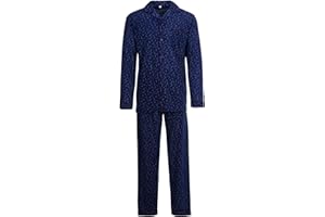 Henry Terre Herren Pyjama lang Knopfleiste Brusttasche geknöpft Baumwolle Schlafanzug