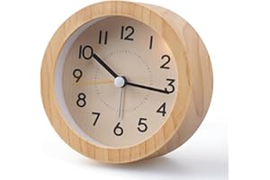 Voniobuy Réveil Matin sans Aiguilles, Silencieux sans tic-tac, en ABS léger & Recyclable à Motif de Bois, Veilleuse Douce, Idéal pour Les Enfants, Seniors et Le Voyage.