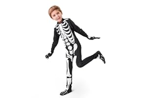 ALINILA Halloween Enfant Costume de Squelette: Costume pour Jeu de Rôle - Costumes de Carnaval et Déguisement pour Garçon et Fille- Noir - Petit à XL