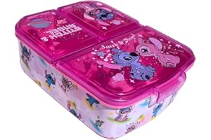 Stor, Stitch e Angel Porta Merenda Scuola, Porta Pranzo per Bambini con 3 Scomparti, Pranzo Launch Box, Snack, e Merende, Lleggero e Facile da Pulire Riutilizzabile (Kawaii) 17x14x5Cm