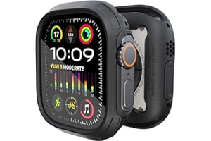 elkson for 49mm Apple Watch Ultra 3/2/1 Bumper Case with Screen Protector Tempered Glass, Quattro Max Series Rugged for iWatch, Military Grade Durable Protective Cover, Flexible Shockproof, Black