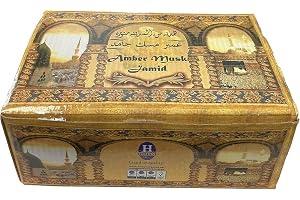 Hemani Amber Musk Jamid – uppsättning om 12 i metalllådor, stark doft, orientalisk, perfekt för kropp och hem, långvarig arom, presentidé, hög kvalitet med kajal