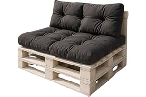 ‎CHILLY PILLEY chilly pilley® Palettenauflage UV Wasserabweisend Leinenoptik Schaumflocken Palettenkissen auf Palettensofa Palettenpolster auf Palettenmöbel Rückenlehne Sitzkissen (2er Set)