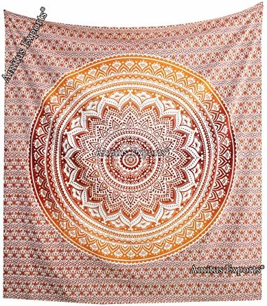 Amitus Exports 1 X Dome Ombre 92"x82" Approx. Inches Orange Multi Color Cotton Fabric Multi-Purpose Handmade Tapestry Hippy Indian Mandala Throws Bohemian Tapestries