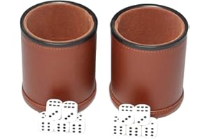 TOPTAN Leder-Würfel-Becher-Set, 2 Stück, Filzfutter, leiser Shaker mit 6 Punkten Würfeln für Farkle Yahtzee Spiele, Braun