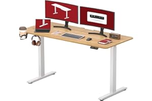 SANODESK QS1 Biurko elektryczne do pracy na siedząco i stojąco, 140 x 60 cm, biurko stojące z regulacją wysokości z systemem antykolizyjnym, panel klawiaturowy z funkcjami pamięci (biała rama+klonowy