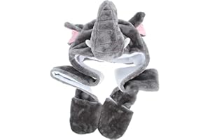 JK Home Déguisement Enfant Adulte Bonnet Animal Peluche 3 en 1 Chapeau d'hiver Echarpe Gants