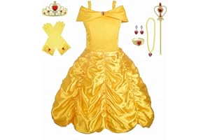 PRETTY PRINCESS Belle Costume Kids Princess Fancy Dress & Accessories Set for Girls Dress Up Party, Birthday and Halloween Cosplay, Age 3-10 Years