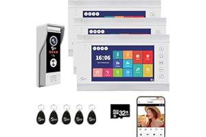 ANJIELO SMART Videocitofono, videocamera WiFi con monitor da 7 pollici, campanello cablato con 1080P, supporta l'ingresso della scheda e il rilevamento del movimento, audio bidirezionale (1 Campanello+3 Monitor)