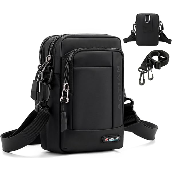 Sacoche Bandoulière Homme SPAHER | Pour Téléphone 6.7" | Oxford Imperméable | Bandoulière Réglable | Noir