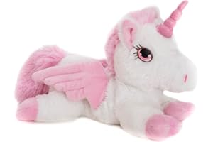 Habibi Plush Premium 1931 Pegasus con cuerno de purpurina y cojín de granos extraíbles, bolsa de calor para microondas y horno