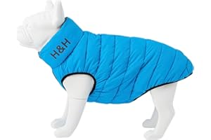 HUGO & HUDSON Reversible Warm Winter Dog Puffer Jacket Water Resistant Coat, Light Blue & Grey, M50