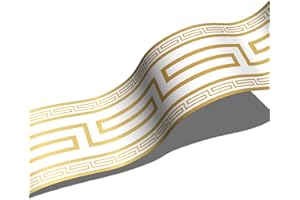 funlife Greek Key Peel and Stick Self Adhesive Wallpaper Borders, Natural White Faux Gold 10x200cm