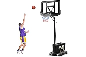 COSTWAY Panier de Basket-Ball sur Pieds avec Hauteur Réglable 245-305cm, Support de Basket Portable à roulettes avec Sac Sécurisé, Panneau Arrière de 111 cm, Intérieure & Extérieure
